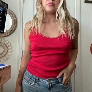 Vintage Y2K 2000s NWT Energie Red Ribbed Beaded Tank Sz XL